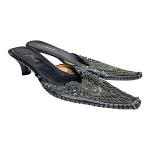Anne Michelle 10 Jeweled Sequin Pointed Toe Mule Clogs Black Y2K  90's Gothic